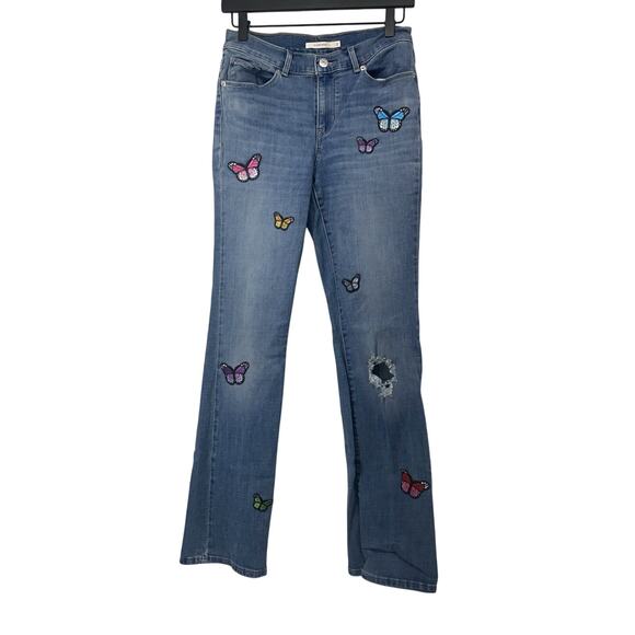 Levi’s Classic Boot butterfly Patches Denim Light Blue jeans Size 2 - Picture 1 of 13